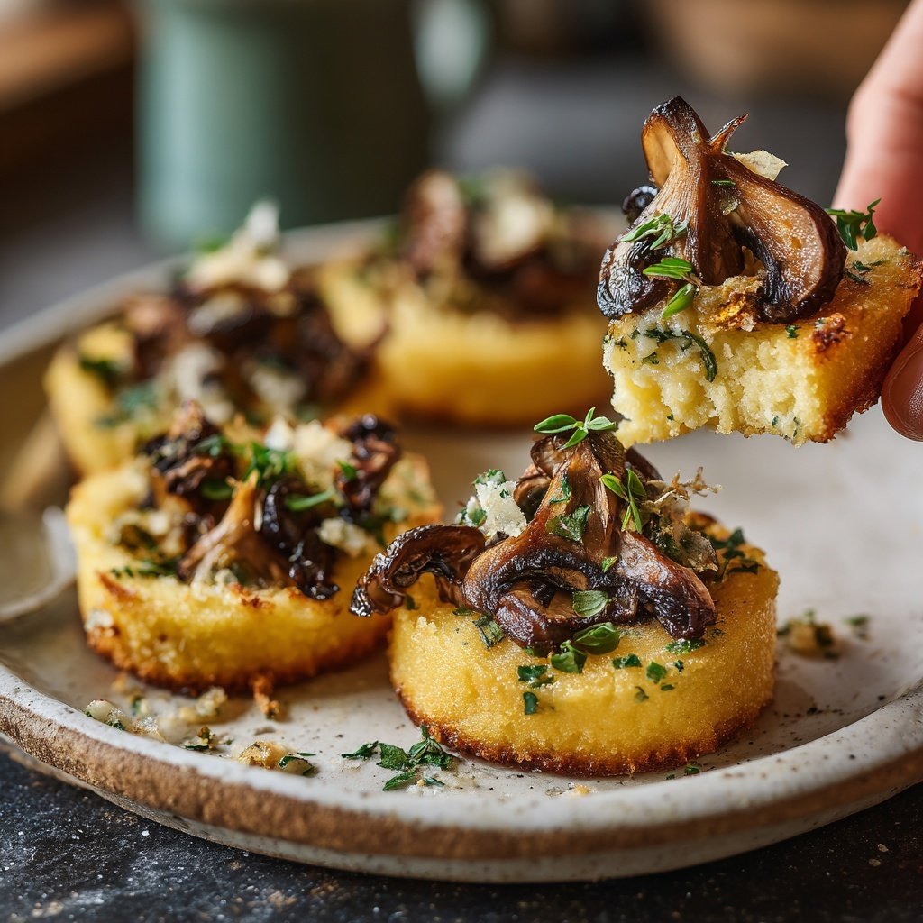 Canapé de polenta con champiñones