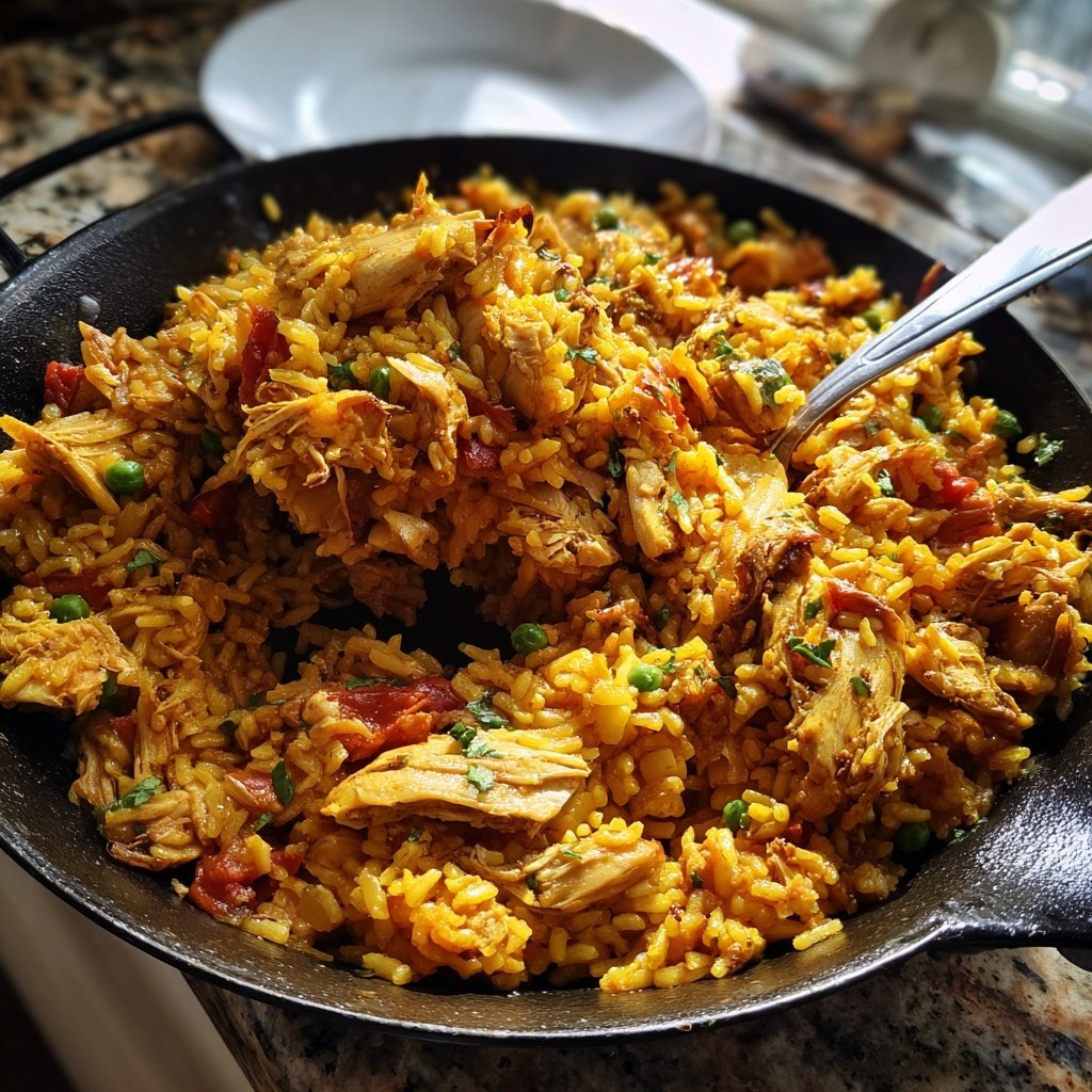 Paella valenciana tradicional con pollo y conejo​