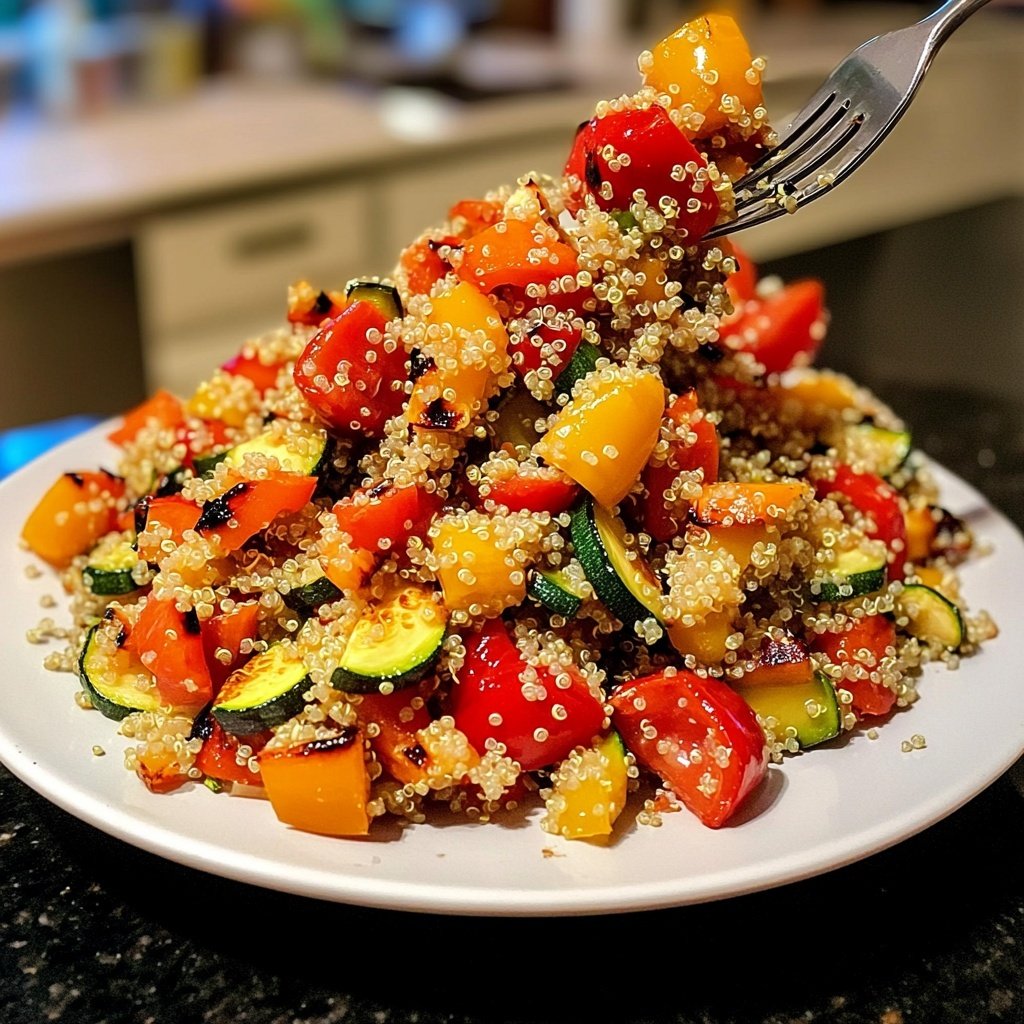 Ensalada saludable y ligera de quinoa con verduras asadas