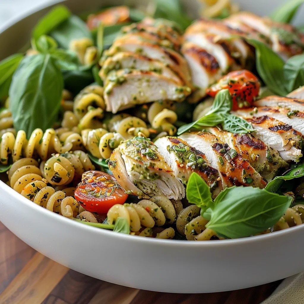 Ensalada de pasta con pollo y pesto