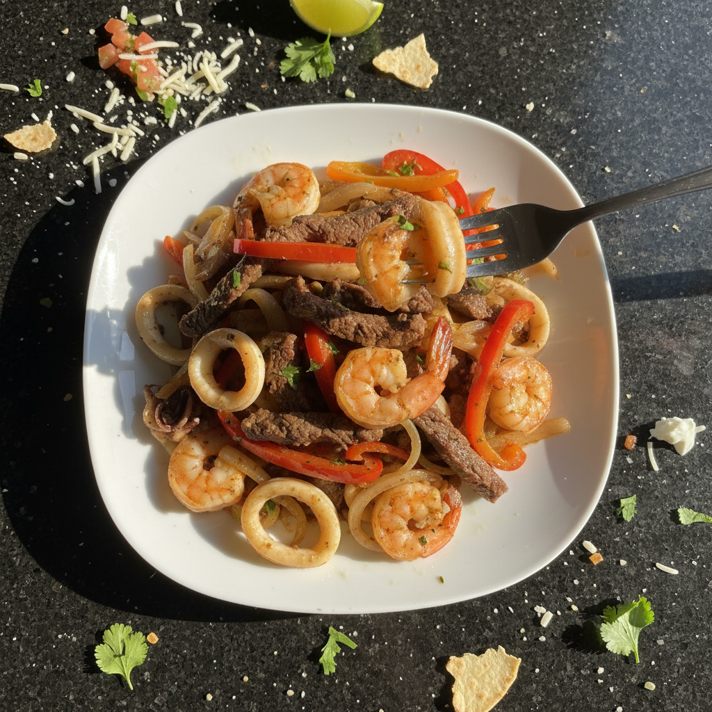 Fajitas de Bistec con Mariscos