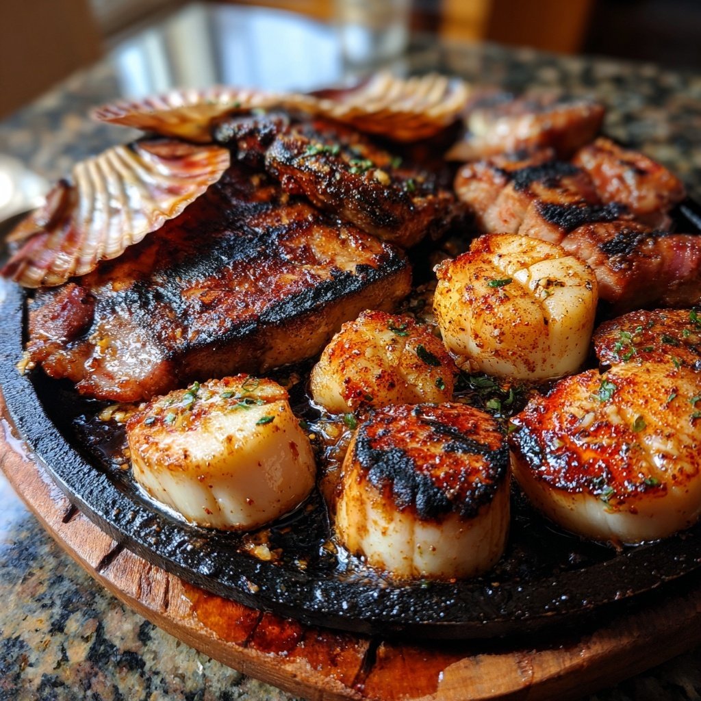 Plato de Cerdo y Vieiras a la Parrilla