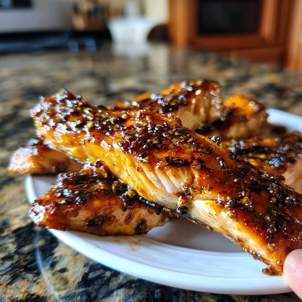 Filetes salmón glaseado mostaza maple