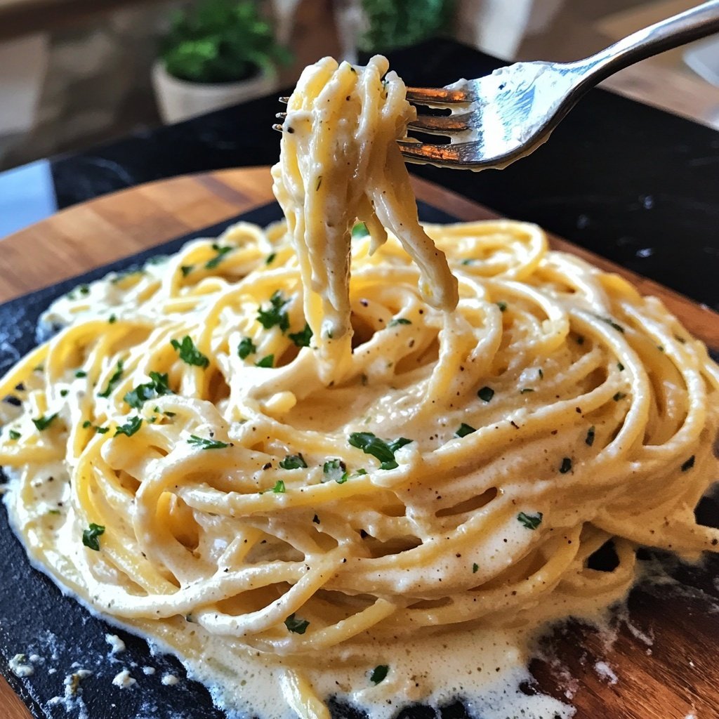 Pasta rápida y fácil con salsa cremosa de ajo