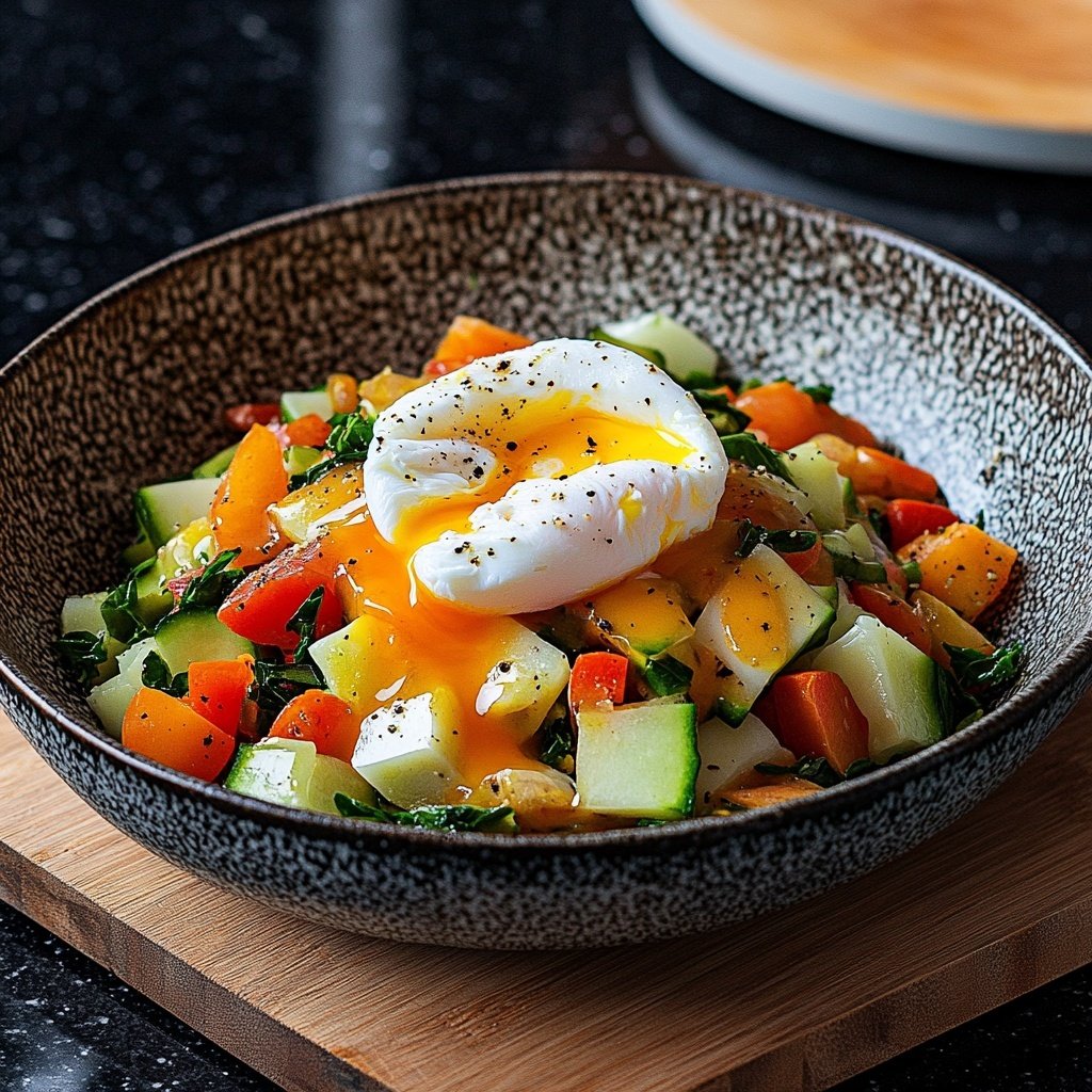 Cama de verduras para huevo poché