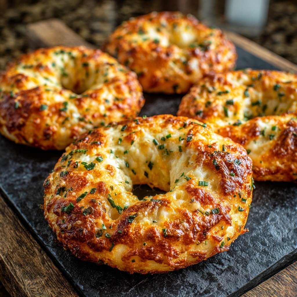 Bagels proteicos de queso con cebollino