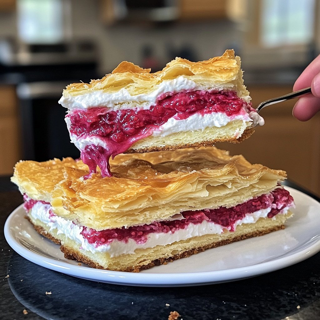 Receta fácil de postre Napoleones de crema de frambuesa