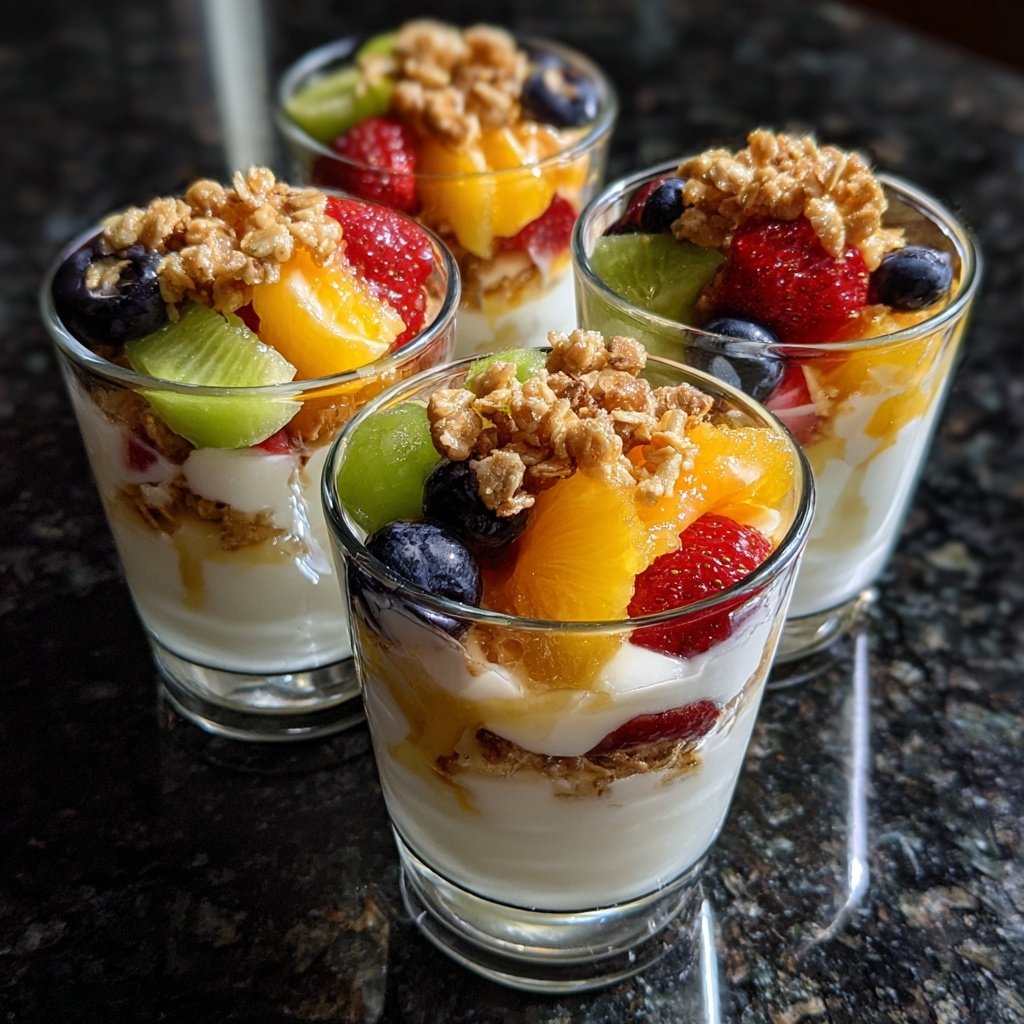 Copas de yogur ácido con frutas