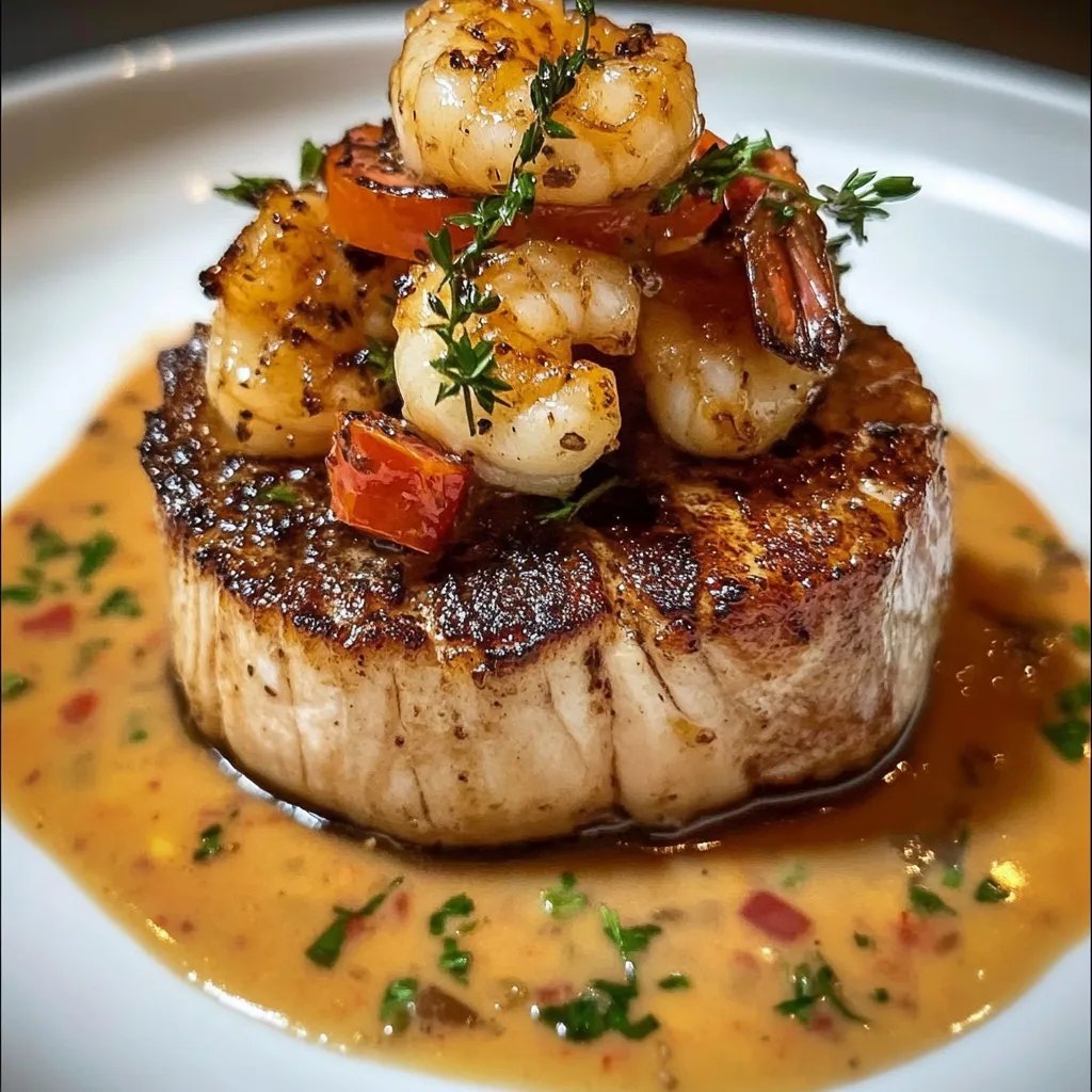 Filete Mignon con Camarones y Salsa Cremosa de Langosta