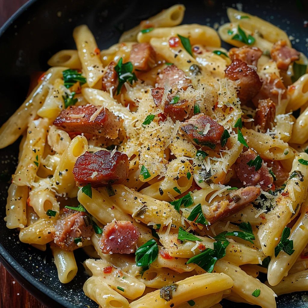 Pasta cremosa con salchicha cajún (en una sola olla)