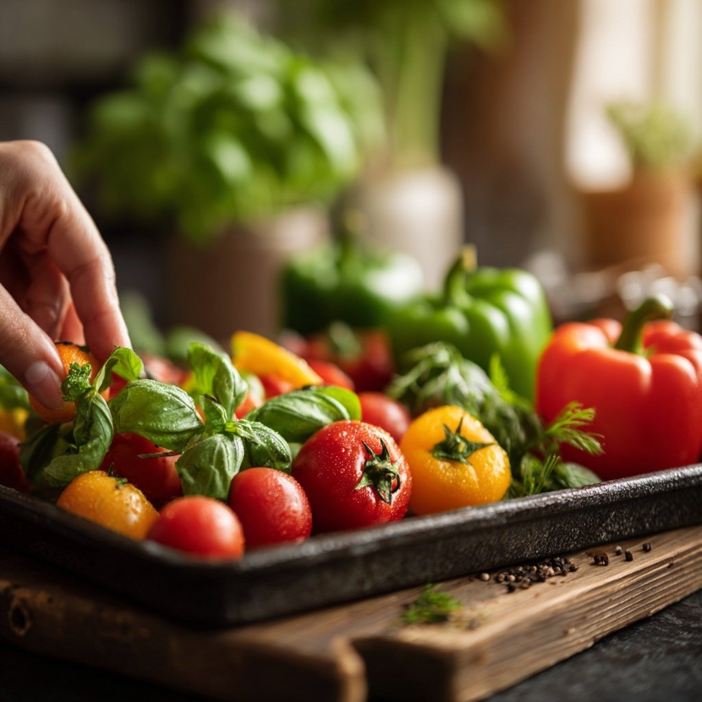 Bandeja de verduras con hierbas aromáticas