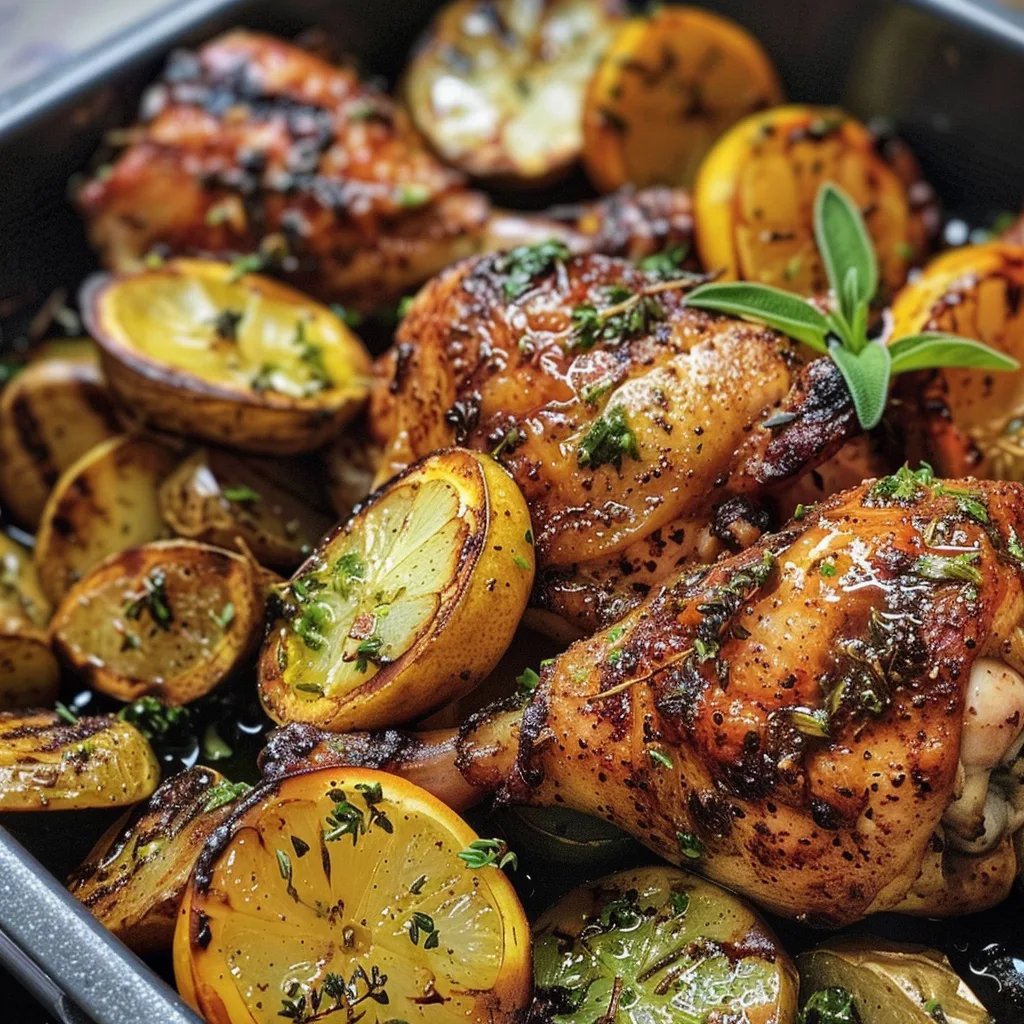 Pollo asado fácil con calabacín al limón